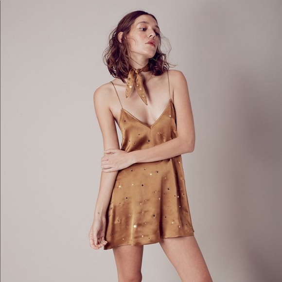 For Love & Lemons Twinkle Slip Dress Olive Gold - Picture 5 of 6